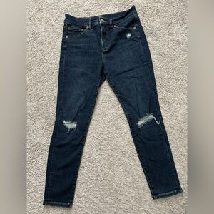 Express Dark Wash Distressed Skinny Jeans